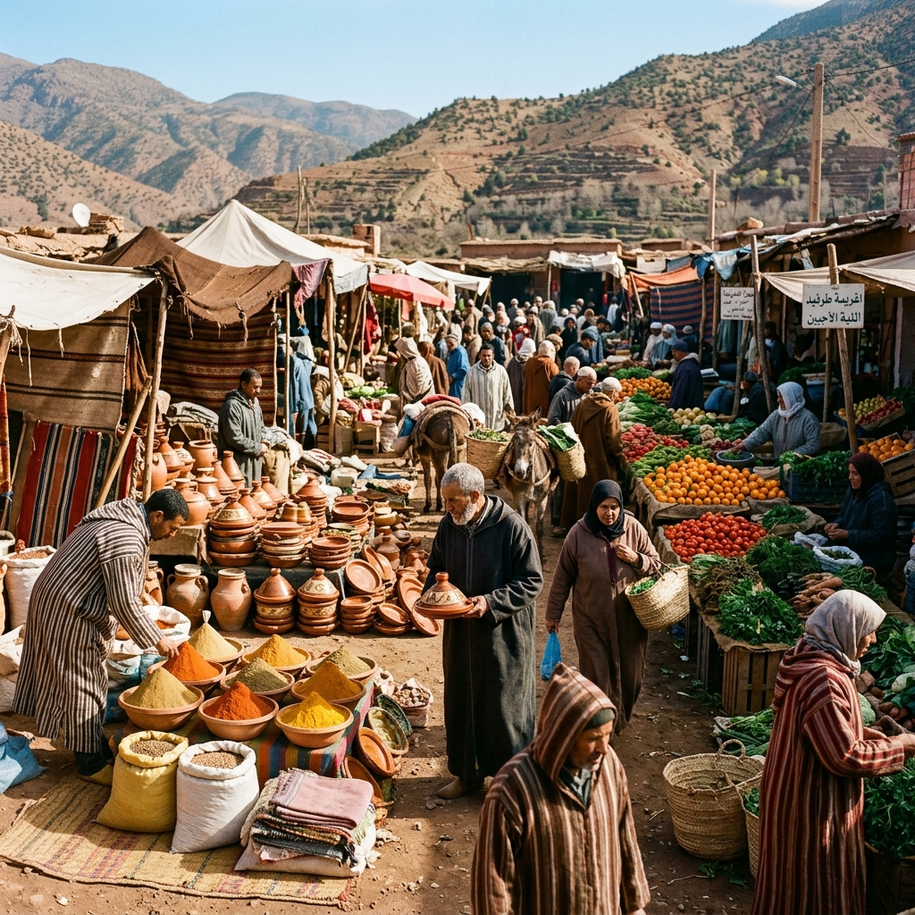 Traditional Berber open air market in Tnin Ourika Morocco